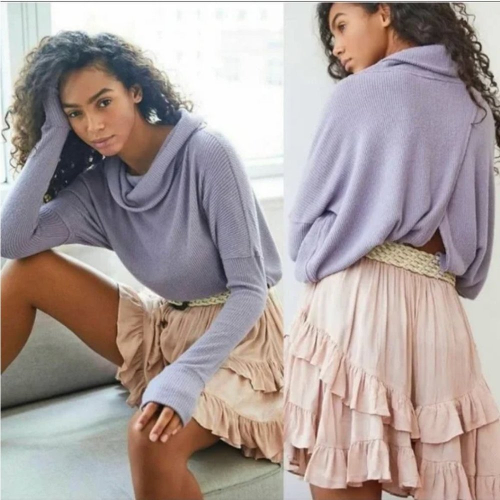 We The Free Free People Ribbed Open Back Cream Ecru Turtleneck XS